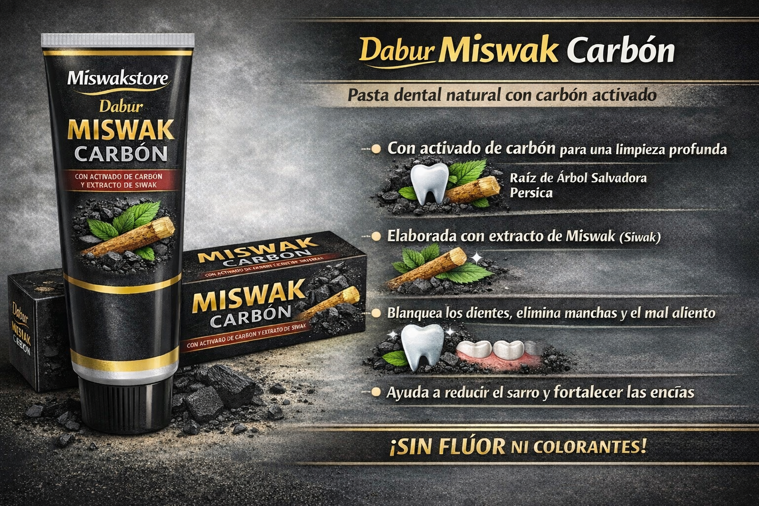 Pasta dental Miswak con Carbon Activo 170Gr