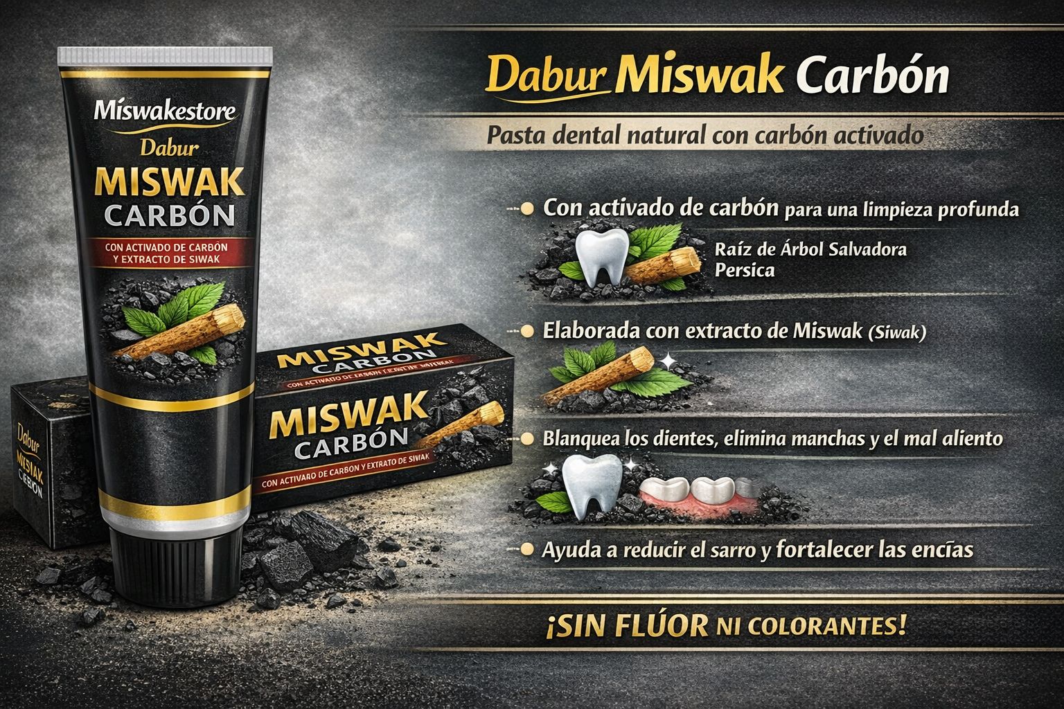 Pasta dental Miswak con Carbon Activo 170Gr
